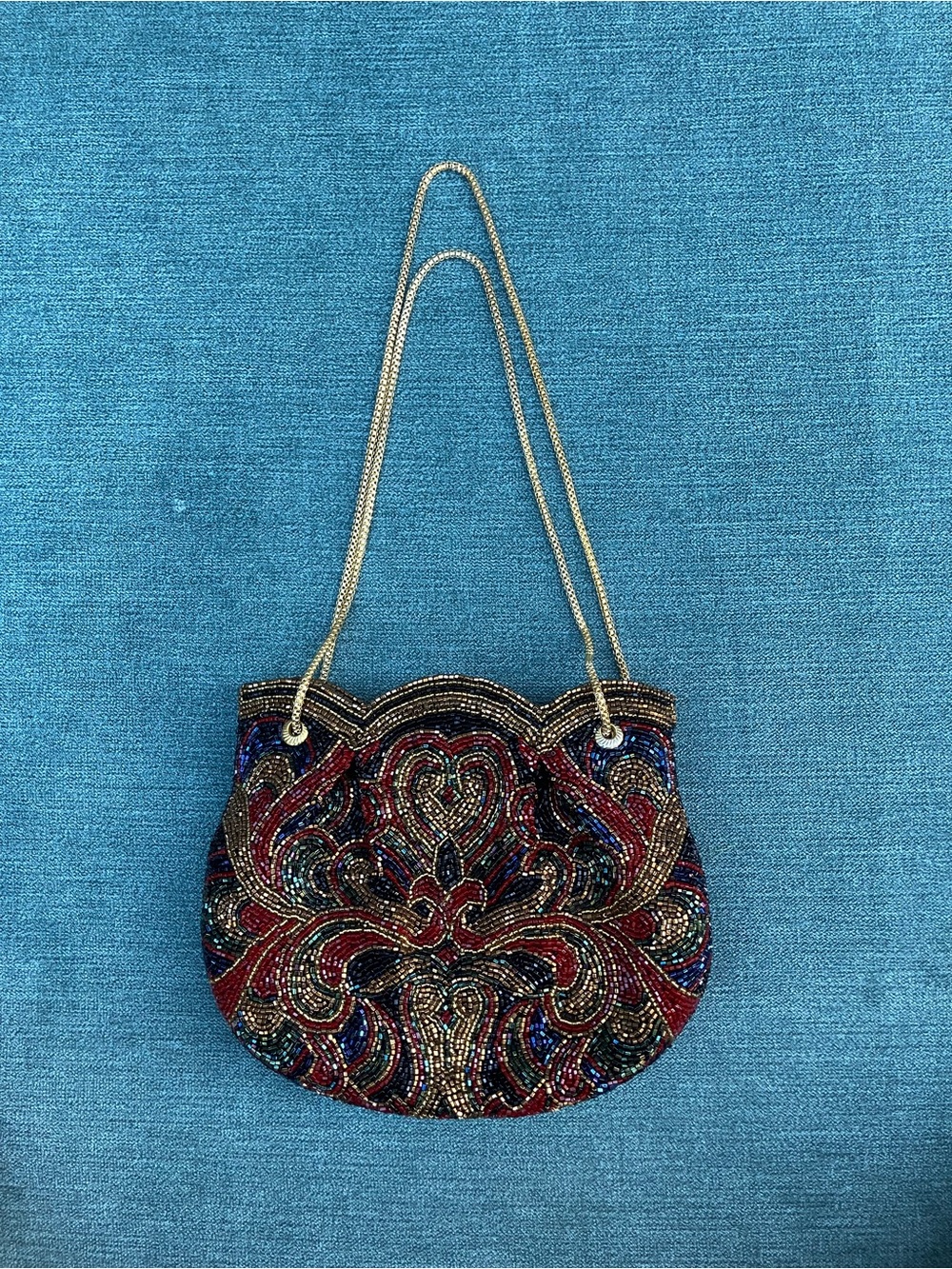Walborg Vintage Multicolor Beaded Mini Bag with Gold Chain